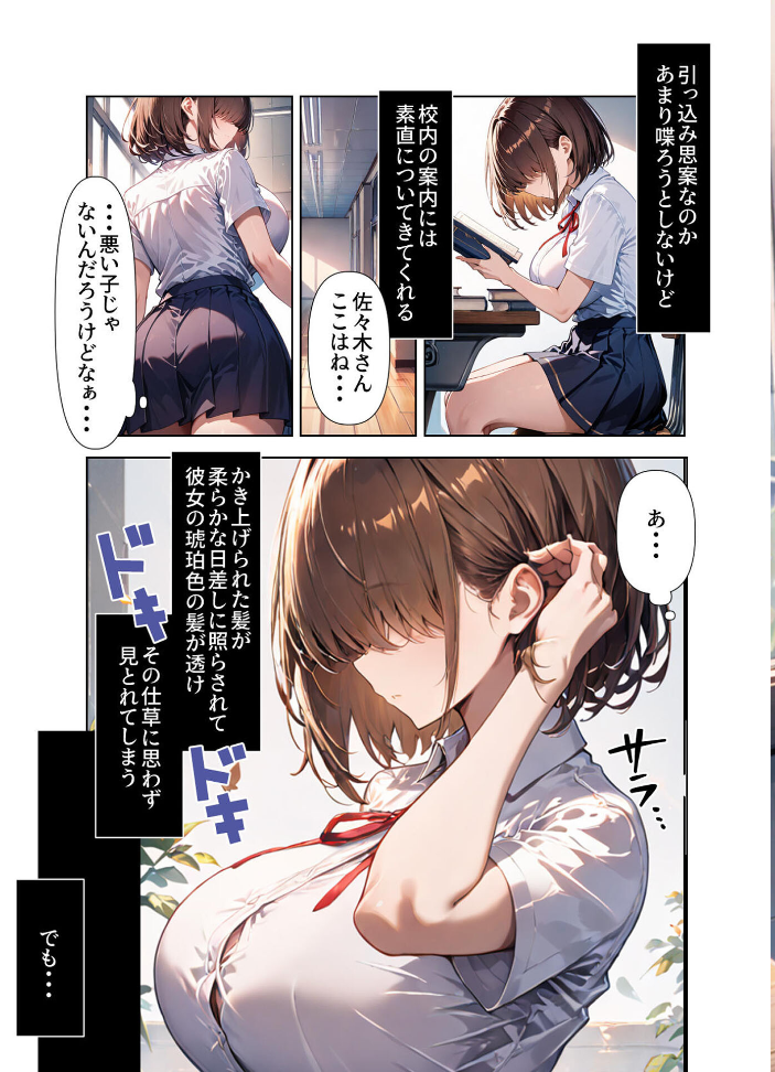 【エロ漫画】 ヤリ●●達に目をつけられてしまった目隠れ巨乳転校生 モザイク版  にじのつえ あいラビ サンプル画像