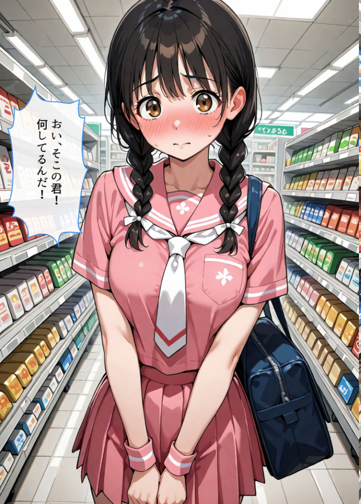 【エロ漫画】 万引きセーラー服●●●●にスーパーの店長が中●しをした話 モザイク版 AIザッハトルテ あいラビ サンプル画像