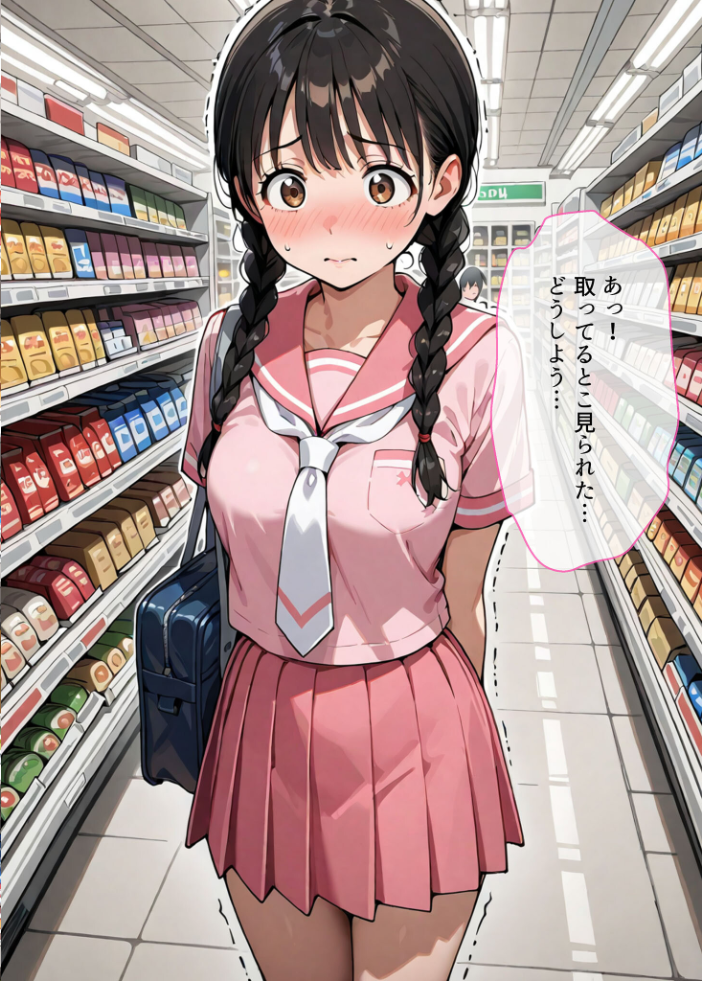 【エロ漫画】 万引きセーラー服●●●●にスーパーの店長が中●しをした話 モザイク版 AIザッハトルテ あいラビ サンプル画像