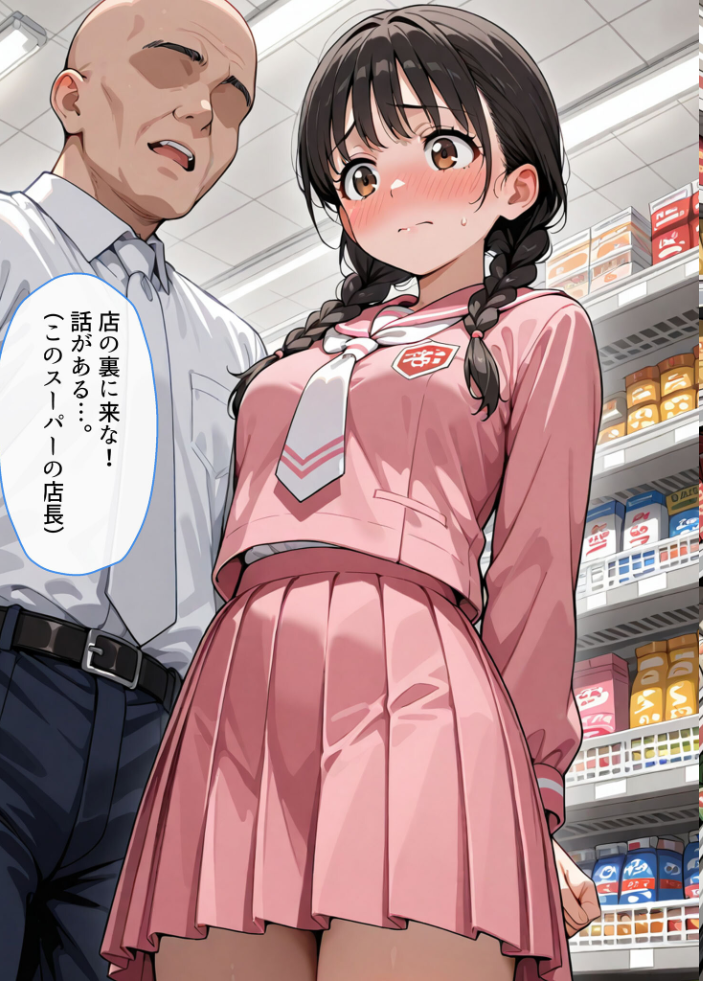 【エロ漫画】 万引きセーラー服●●●●にスーパーの店長が中●しをした話 モザイク版 AIザッハトルテ あいラビ サンプル画像