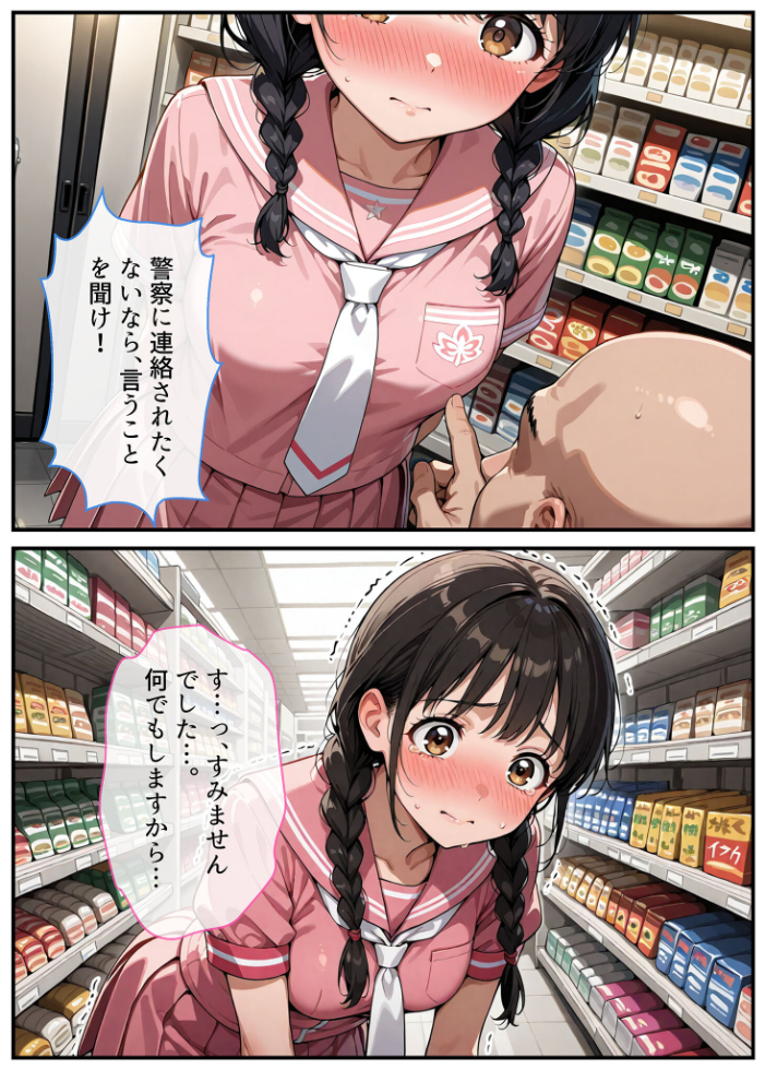 【エロ漫画】 万引きセーラー服●●●●にスーパーの店長が中●しをした話 モザイク版 AIザッハトルテ あいラビ サンプル画像