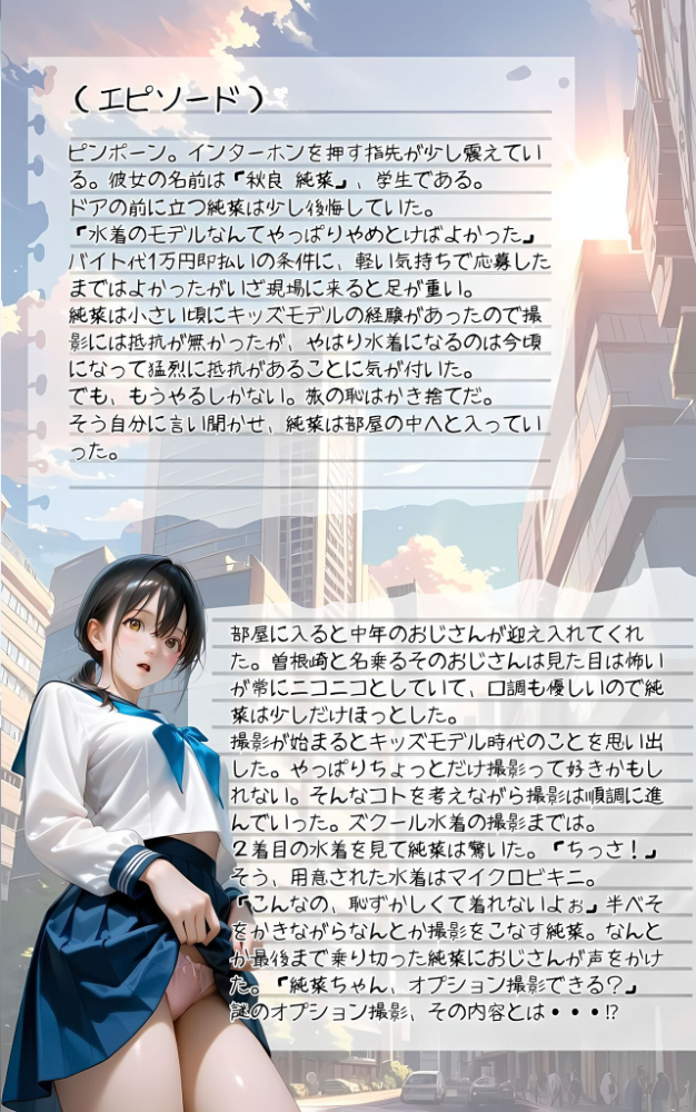 【エロ漫画】 水着撮影会のはずが、いつのまにかおぢさんち〇ぽに沼る話1 モザイク版 メコ神 あいラビ サンプル画像