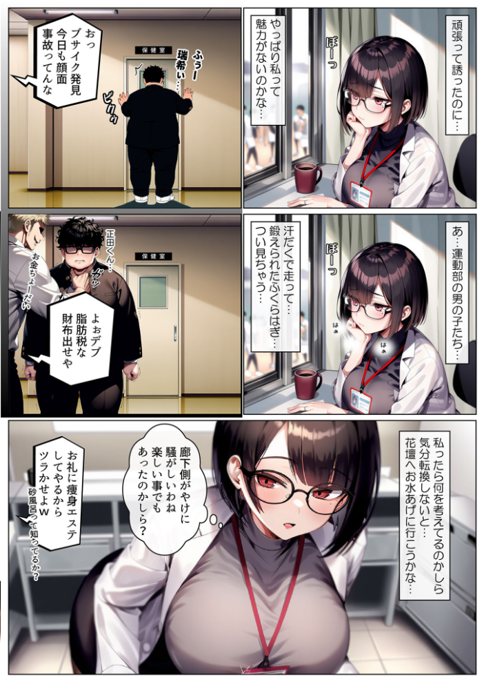 【エロ漫画】 保健室の先生 治療と言われキモオタチ●ポで発情交尾 モザイク版  ストラボ あいラビ サンプル画像