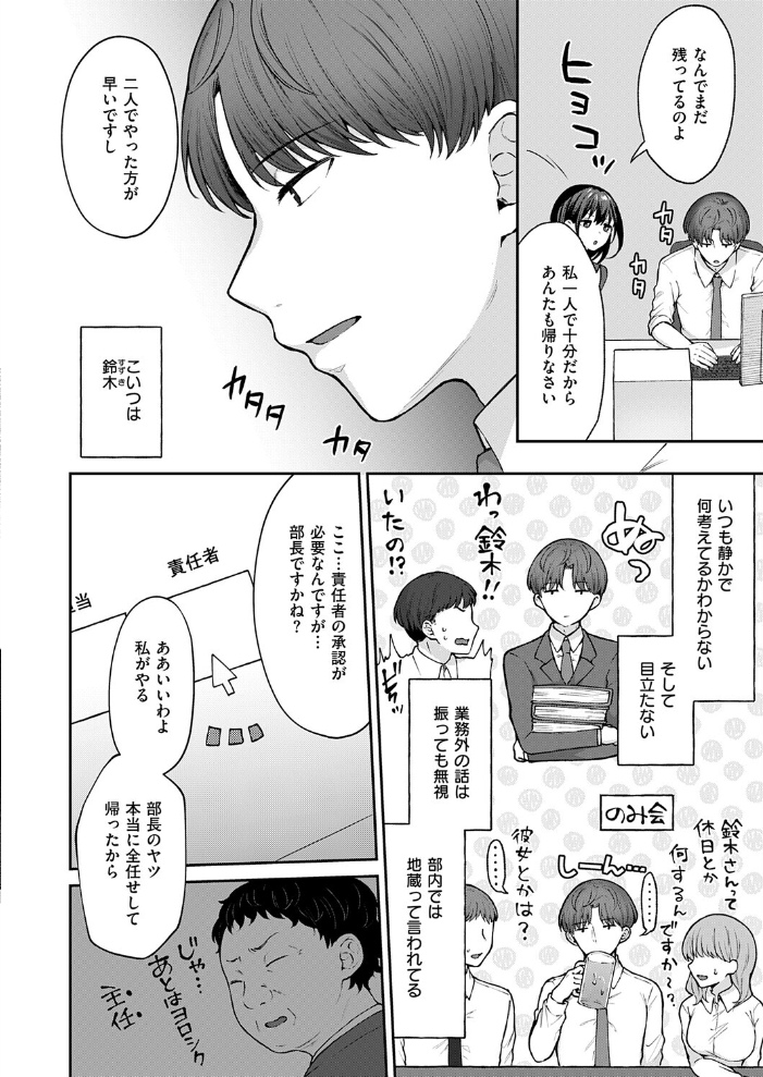 【エロ漫画】職場で見せる加藤主任のストレス解消 巨乳OLと中出し潮吹きの夜の実験! サンプル画像