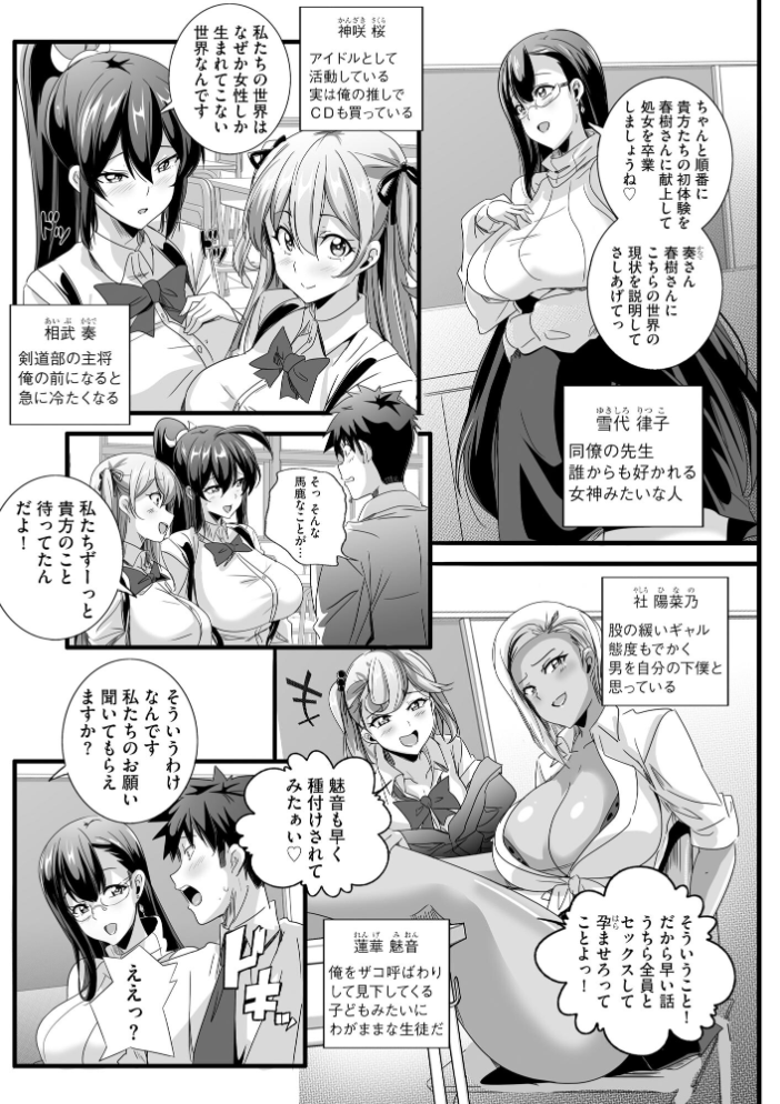 【エロ漫画】並行世界で巨乳女子たちとモテまくりの童貞教師が巻き込まれる開放的な夜の関係ｗ サンプル画像