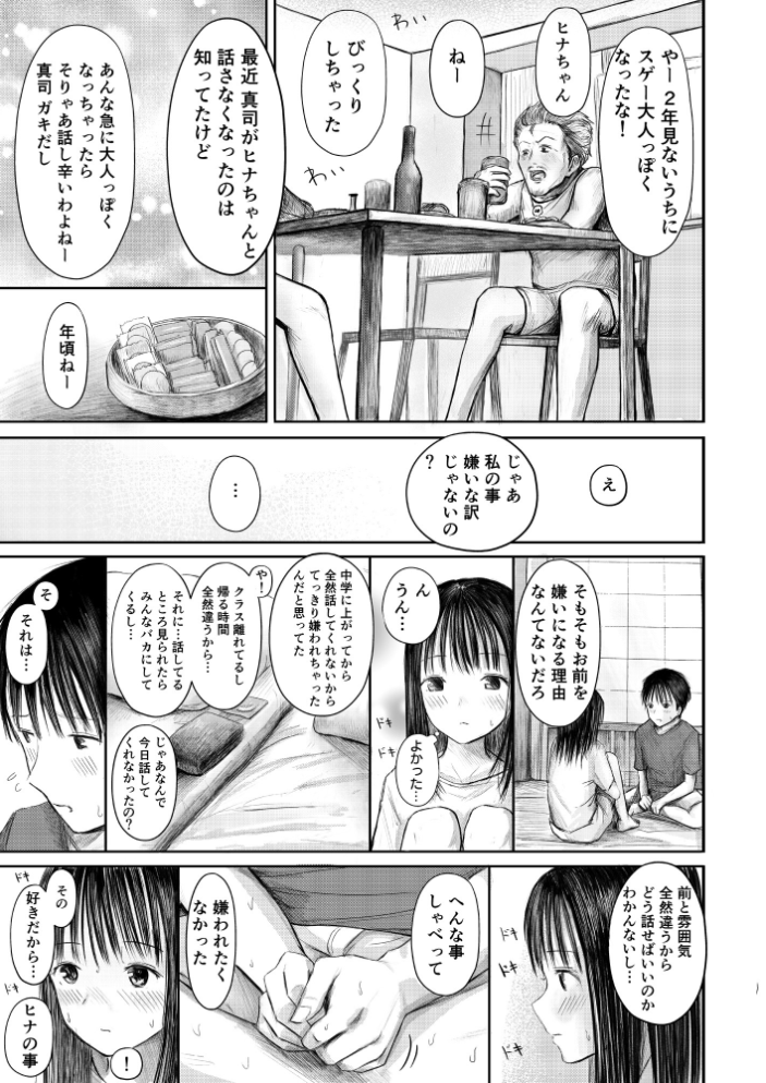 【エロ漫画】美乳の幼なじみと初めての夜、彼女と二人きりで感じる甘いぶっかけ体験!w サンプル画像