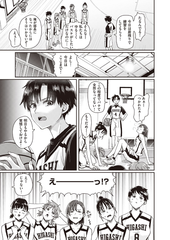 【エロ漫画】特別な練習メニューで全裸の部員を相手に覆いかぶさりおちんフリースローをさせられる部長の恥辱セックスw サンプル画像