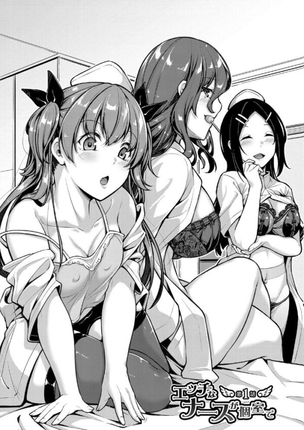 【エロ漫画】姉ナースと妹ナースのハーレム中出しフェラと騎乗位で潮吹き羞恥する夜の露出プレイw サンプル画像