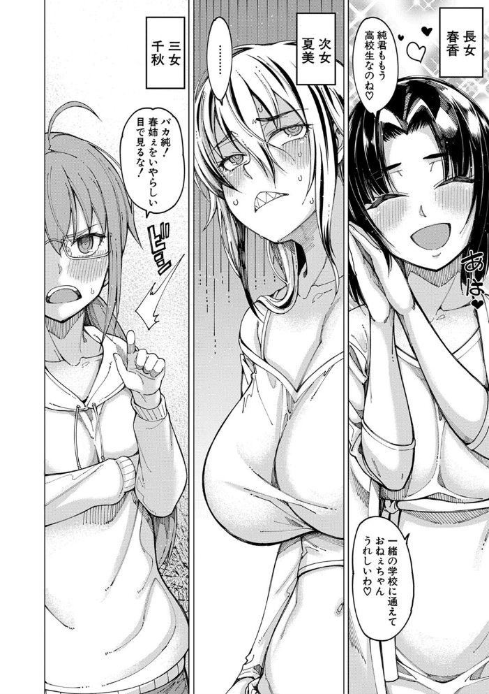 【エロ漫画】姉・妹・母と囲まれるハーレム中出し、複数プレイで孕ませられる夜の居候ライフｗ サンプル画像
