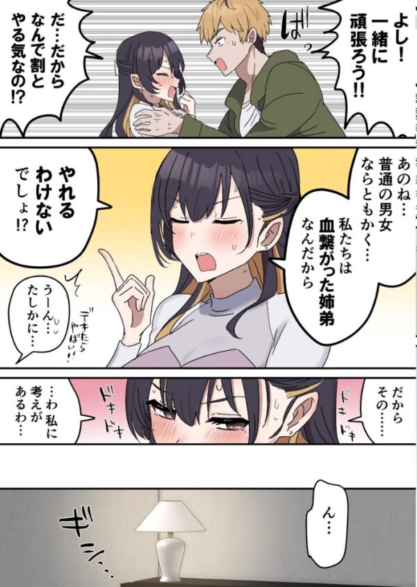 【エロ漫画】姉弟のフリセックスを選ぶ展開で疑似セックスから中出しへと進む姉と弟の危険な夜w サンプル画像